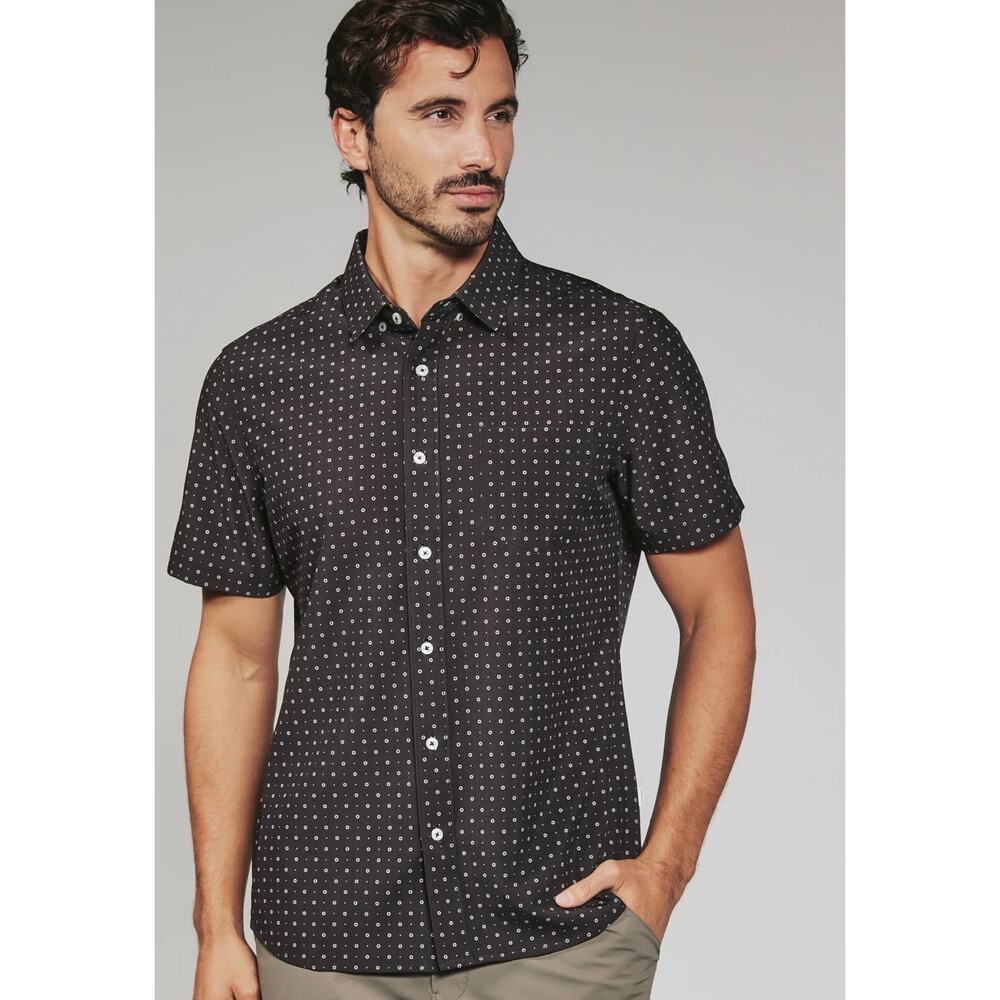 7 Diamonds Black Geometric Print Short Sleeve Button Up Shirt XXL